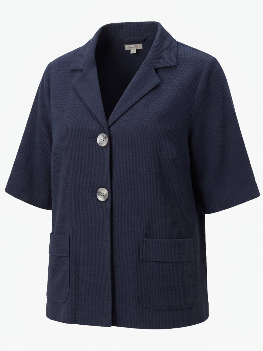 J.Jill Silk Blend Textured Blazer Jacket Navy Size Large L 2-Button Pocket